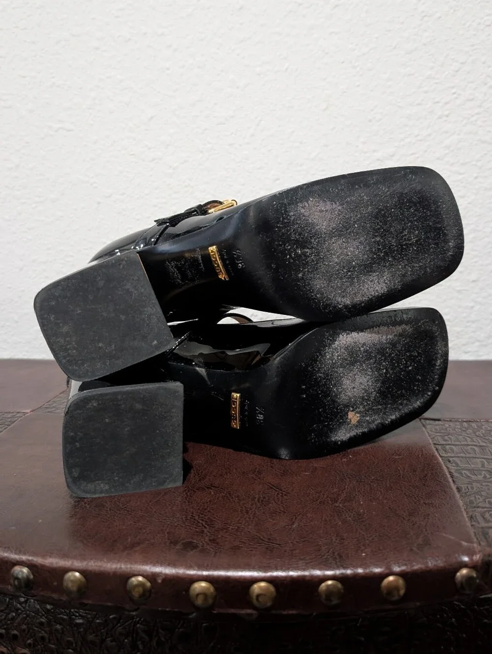Gucci Baby Horsebit Patent Leather Mary Jane Pumps – Black – Size 36.5